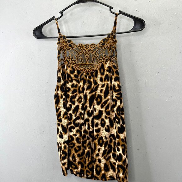 Maurices Animal Print Tank Top M Leopard Black Tan Brown Embroidered Adjustable - Picture 1 of 7